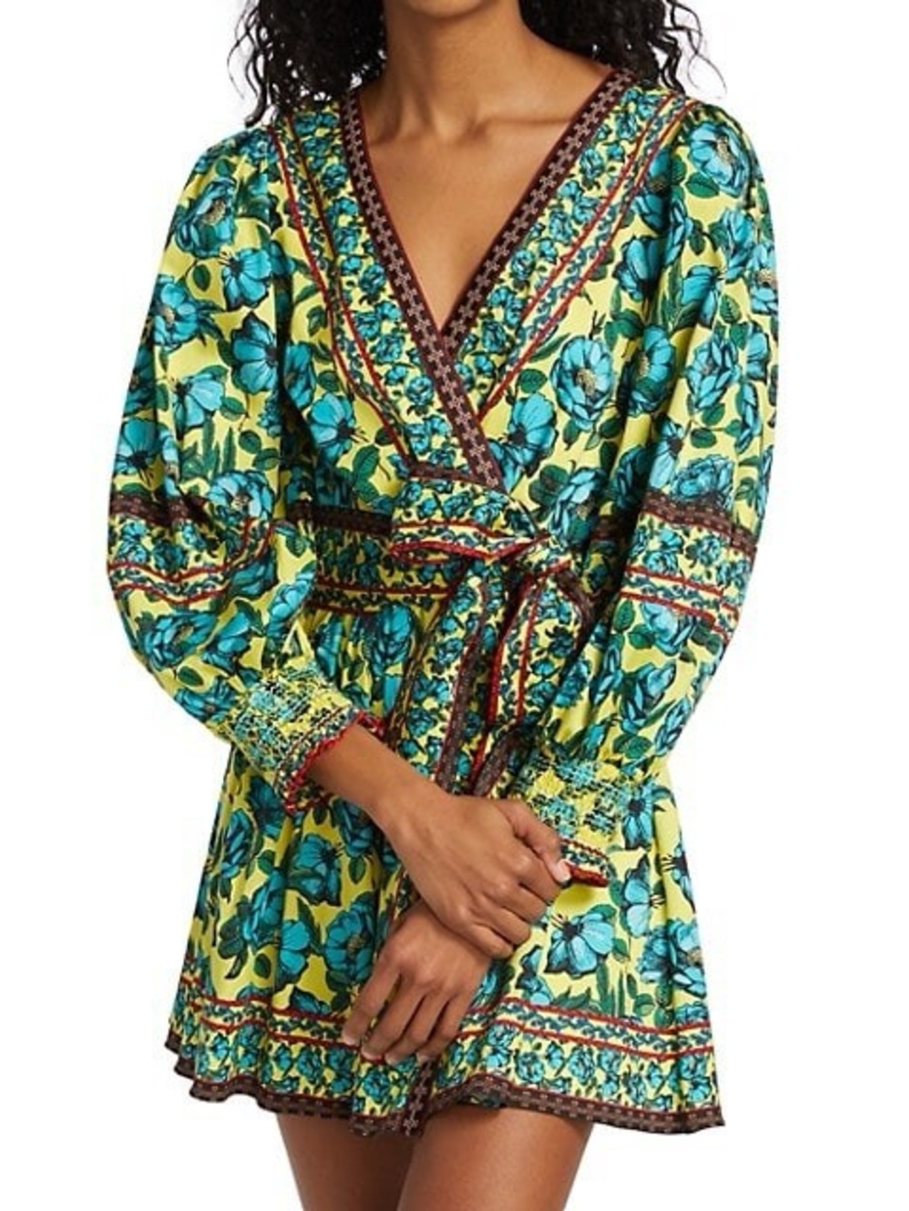 Alice + Olivia Simona Printed Mini Wrap Dress Size 6 Floral Boho
